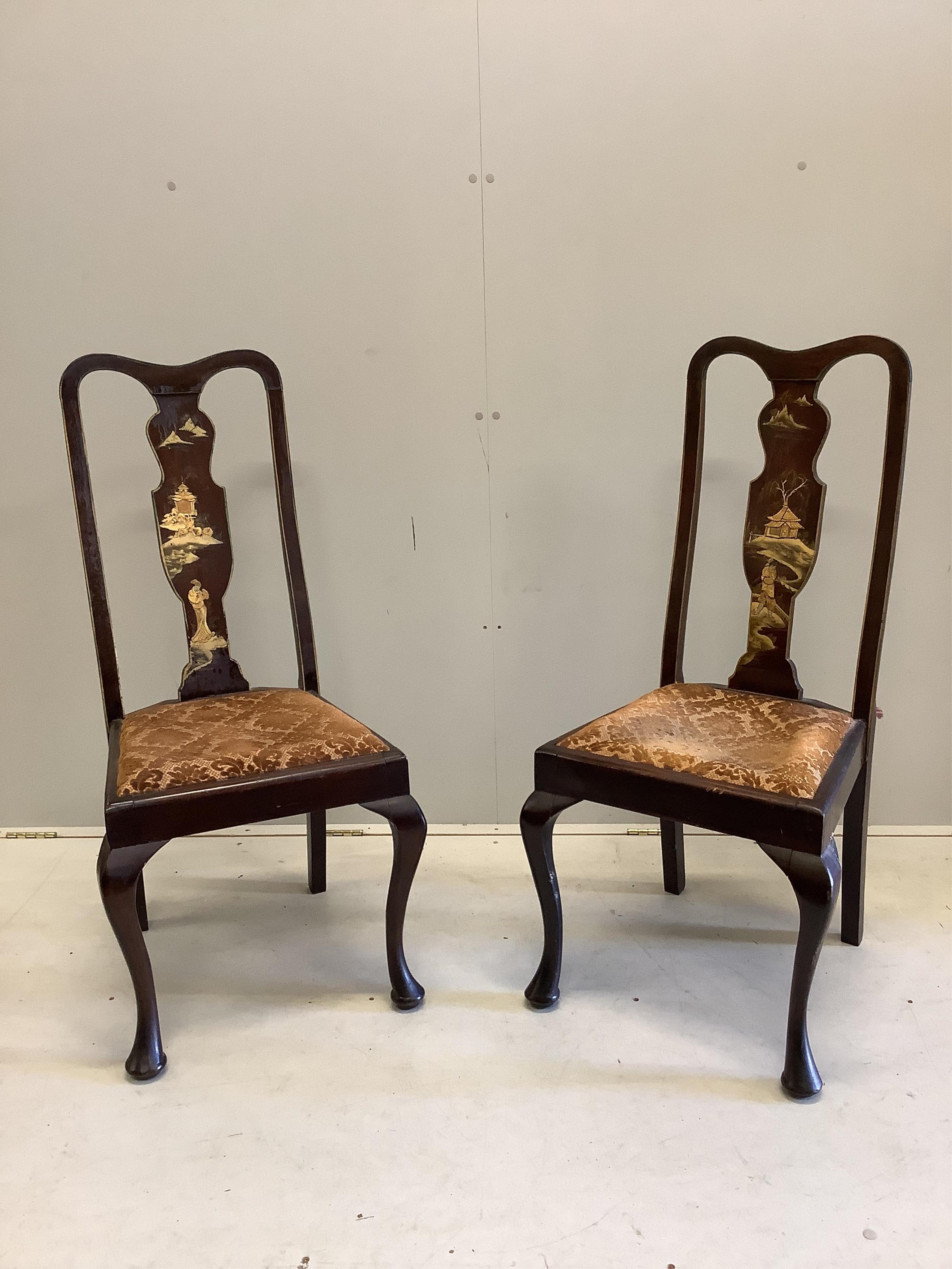 A suite of 20th century chinoiserie lacquer furniture comprising a standing corner cupboard, width 65cm, depth 40cm, height 182cm, a shaped oval centre table and four chairs